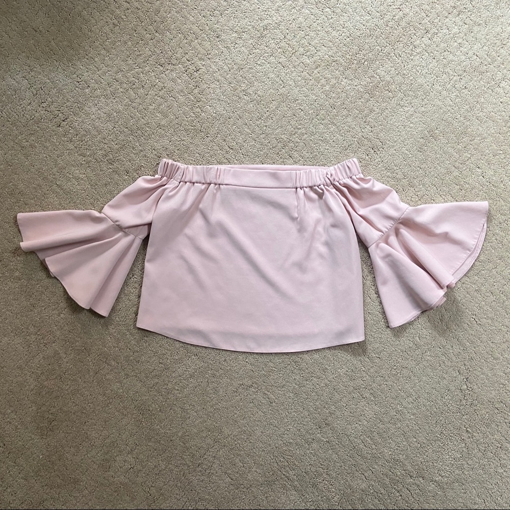 Topshop Blush Pink Off-the-shoulder Ruffle Sleeve